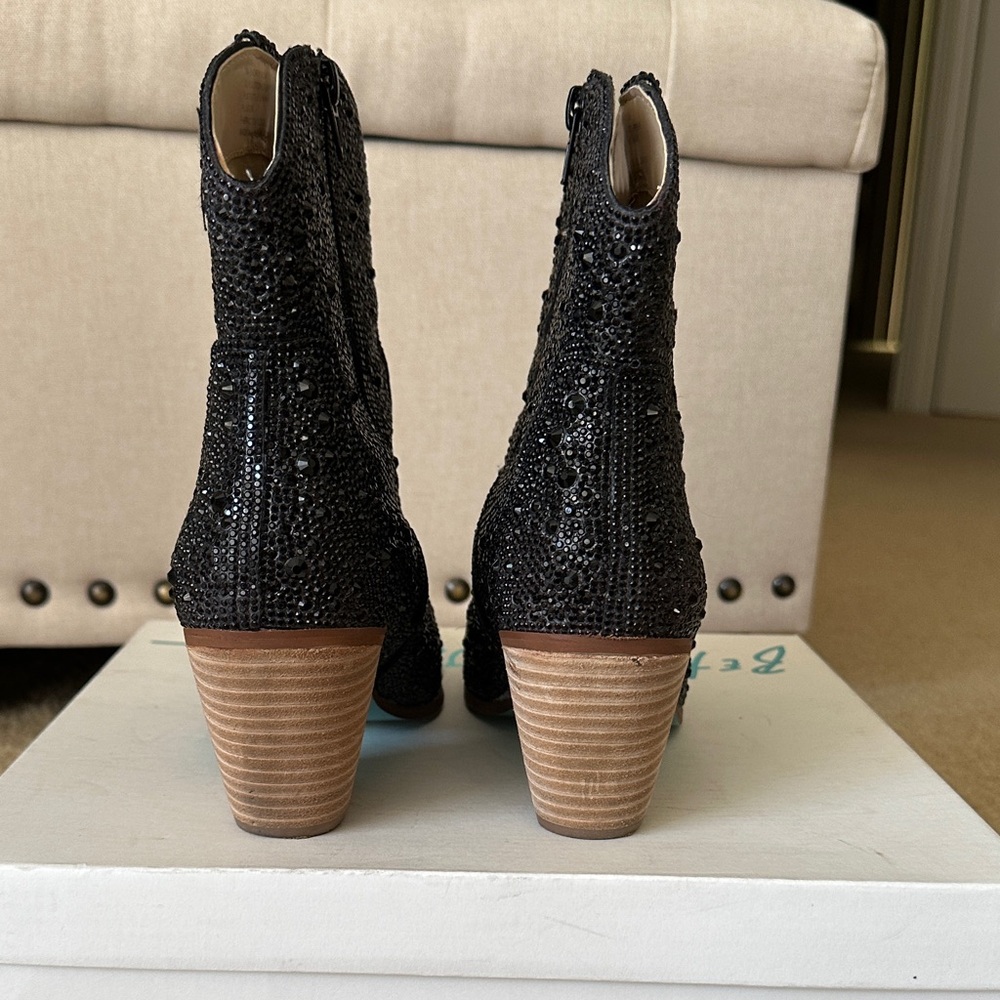 Betsey Johnson Glitter Black Ankle Booties - Picture 6 of 10